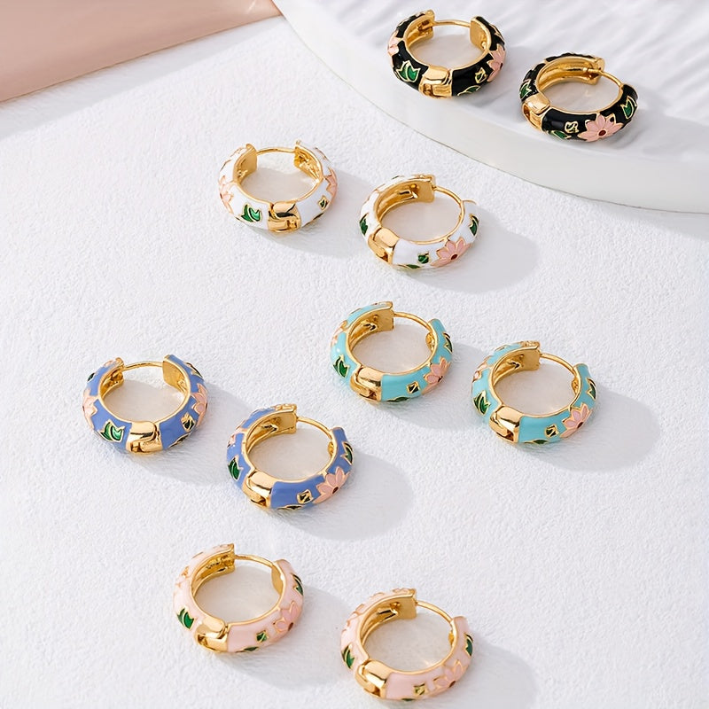 1 Pair Fashion Exquisite Enamel Round Earrings For Women, Daily Commute Wear