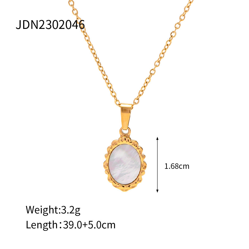 INS Popular Irregular Lava Shell Stainless Steel Oval Pendant Necklace