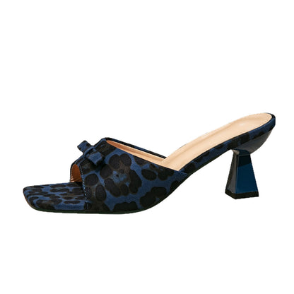 Womens Square-toe, Open-toe Leopard-print Chunky-heel Shoes