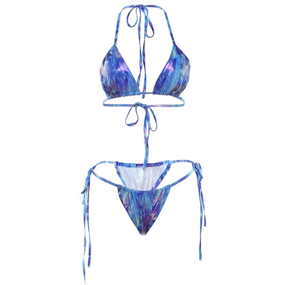Stylish Womens Fashion Set A Spicy Sexy Printed Halter Bikini With A Matching Thong