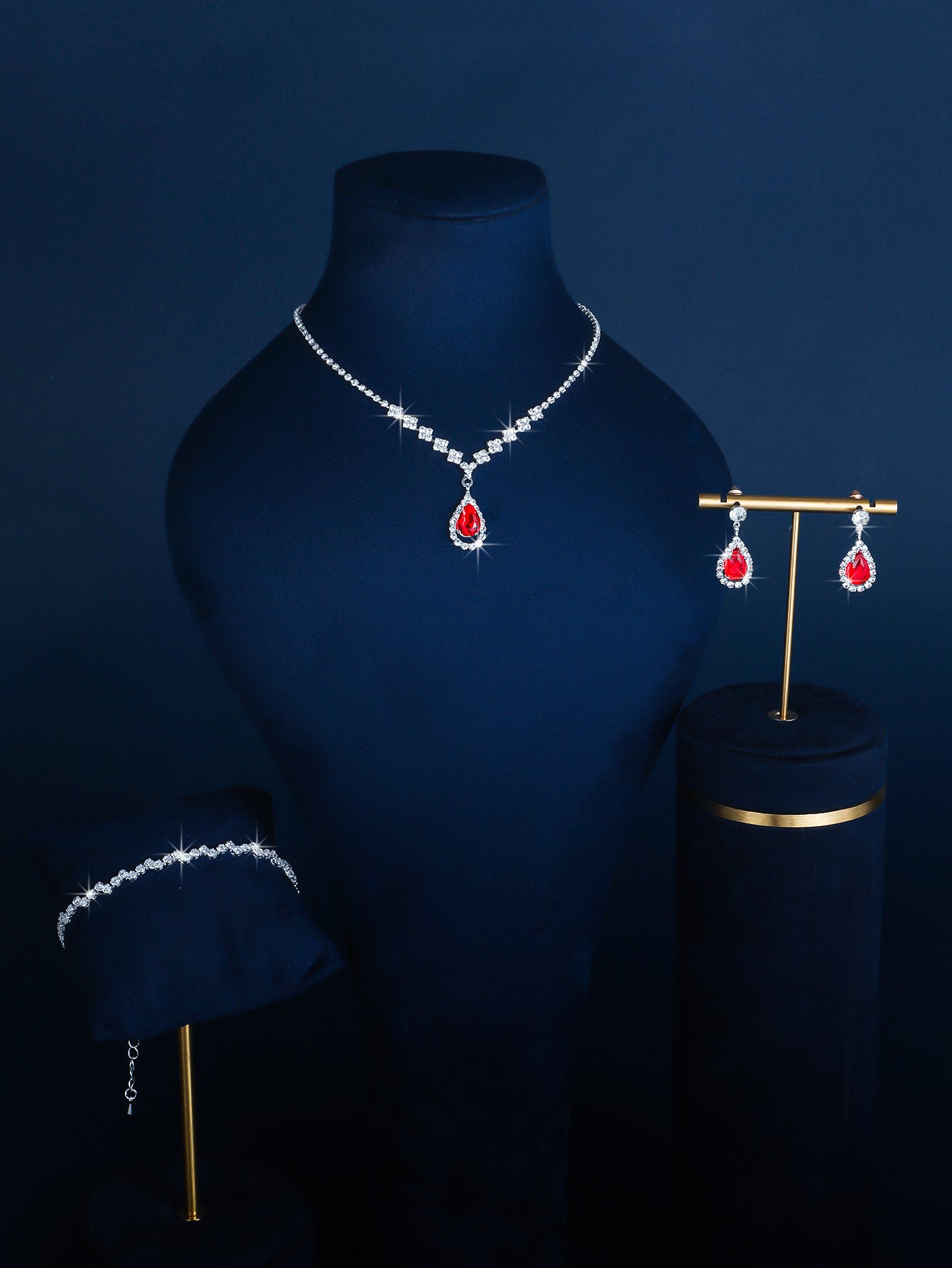 Full-diamond Bracelet Bridal Necklace And Earring Set