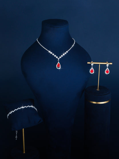 Full-diamond Bracelet Bridal Necklace And Earring Set