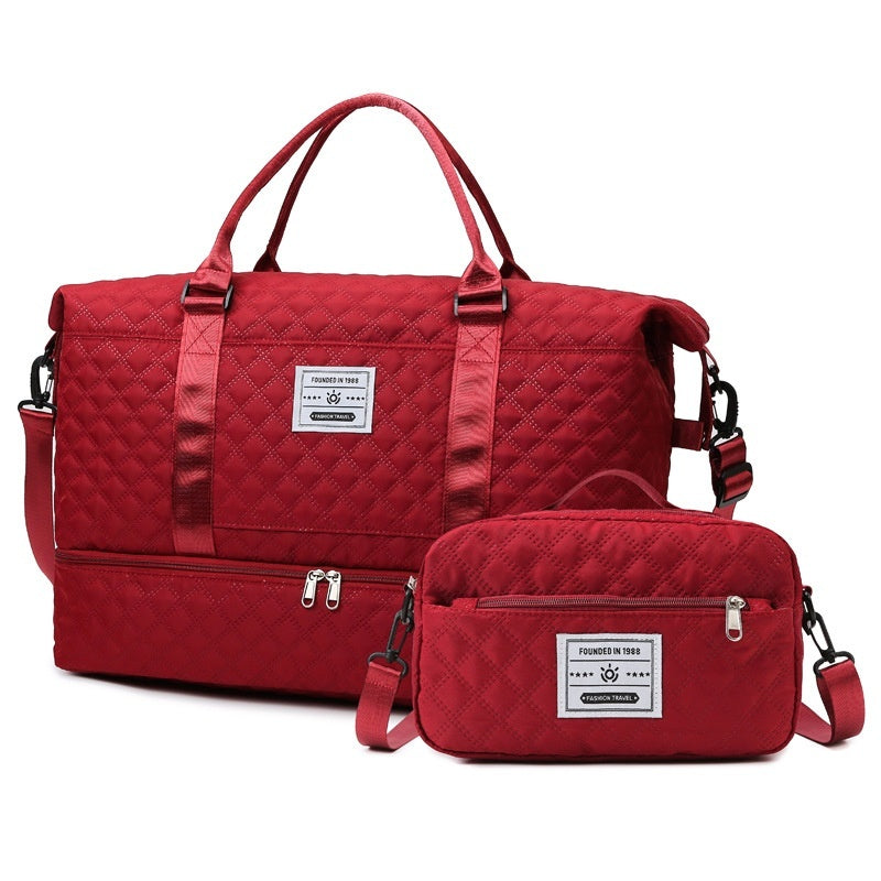 Large-Capacity Quilted Embroidered Thread Handle Crossbody Storage Travel Bag
