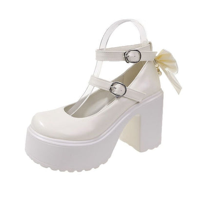 2025 Summer New Women's White High Heels Platform Mary Jane Shoes With Bow