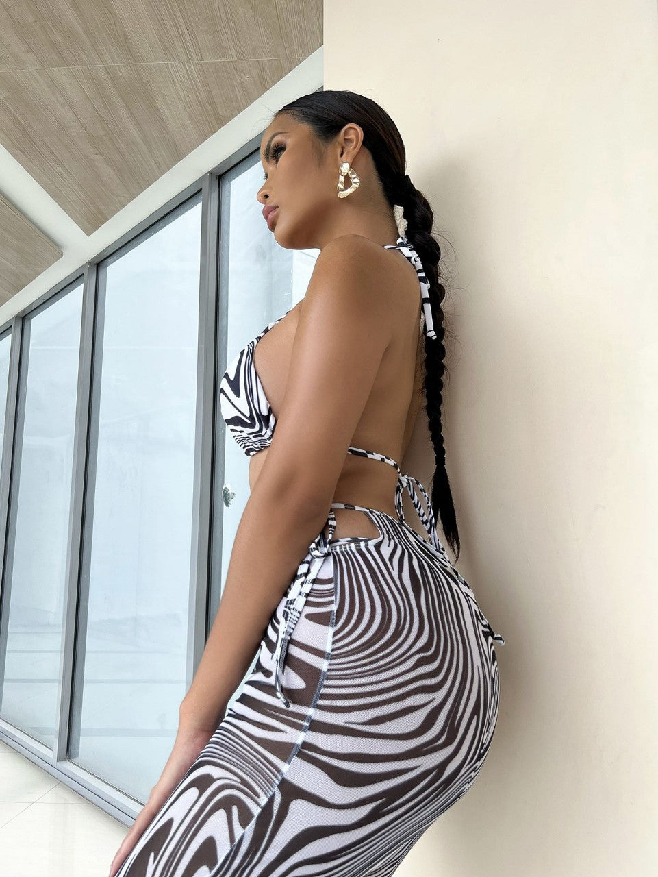 European And American Striped Printed Swimsuit For Women