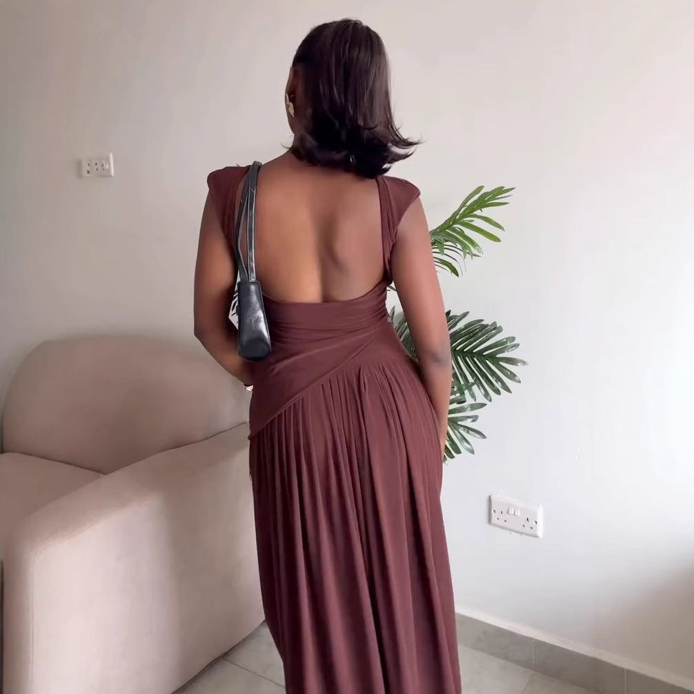 Elegant Off-Shoulder Pleated Summer Chic Slim-Fit Sleeveless Dress