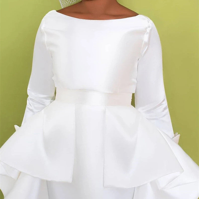 Women's Fashion Round Neck Solid Color High Waist Dress