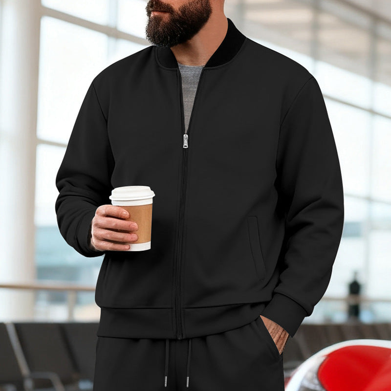 Men's Stand-Up Collar Sporty-Casual Zip-Up Long-Sleeve Jacket