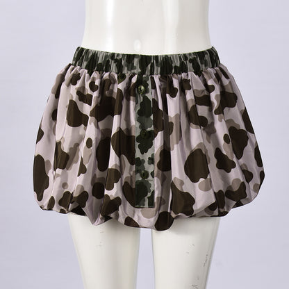 Womens Printed Spotted Elastic Waist Skirt