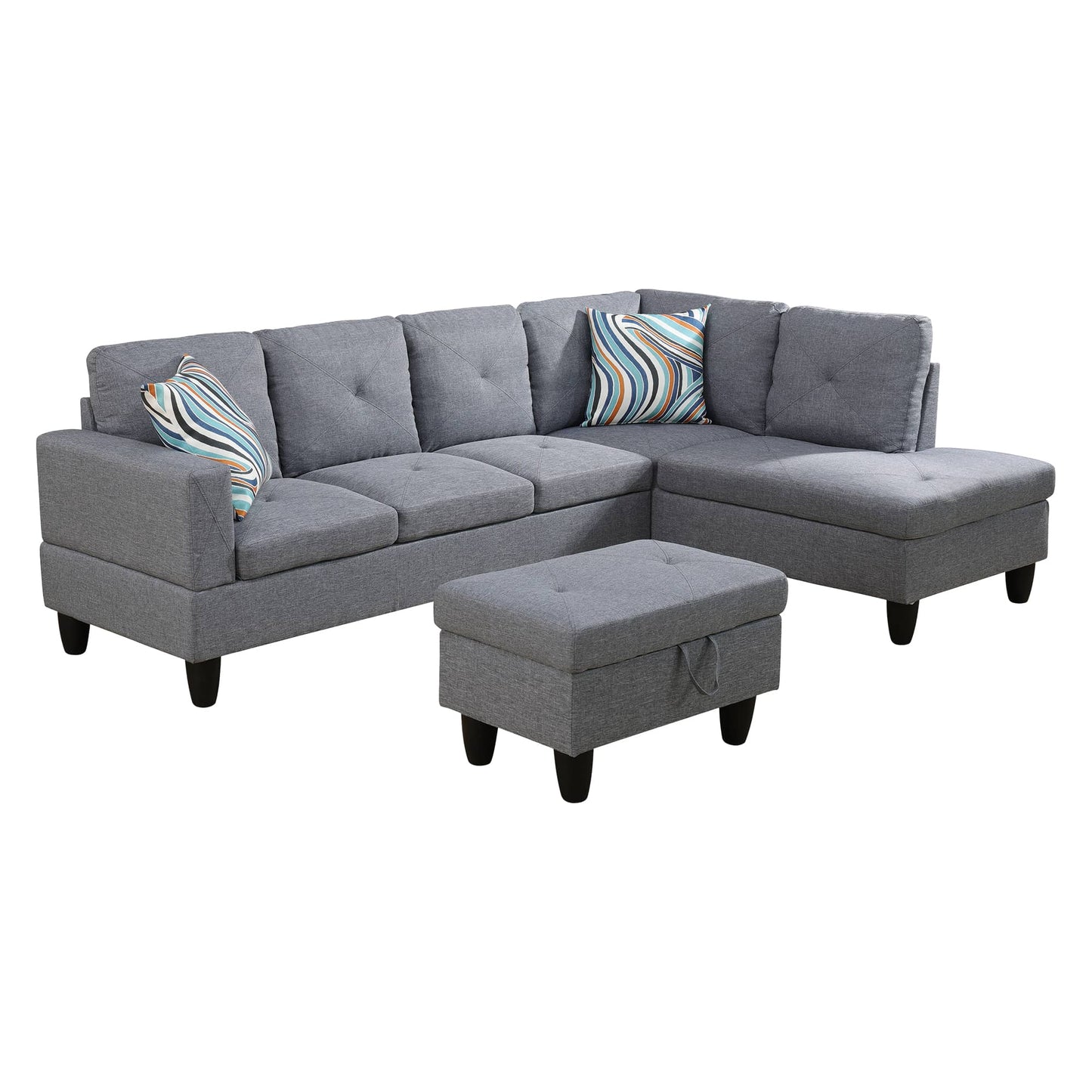 Pickup Only--66.5 Grey Linen 3-Piece Living Room Sofa Set