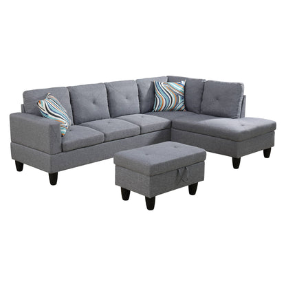 Pickup Only--66.5 Grey Linen 3-Piece Living Room Sofa Set
