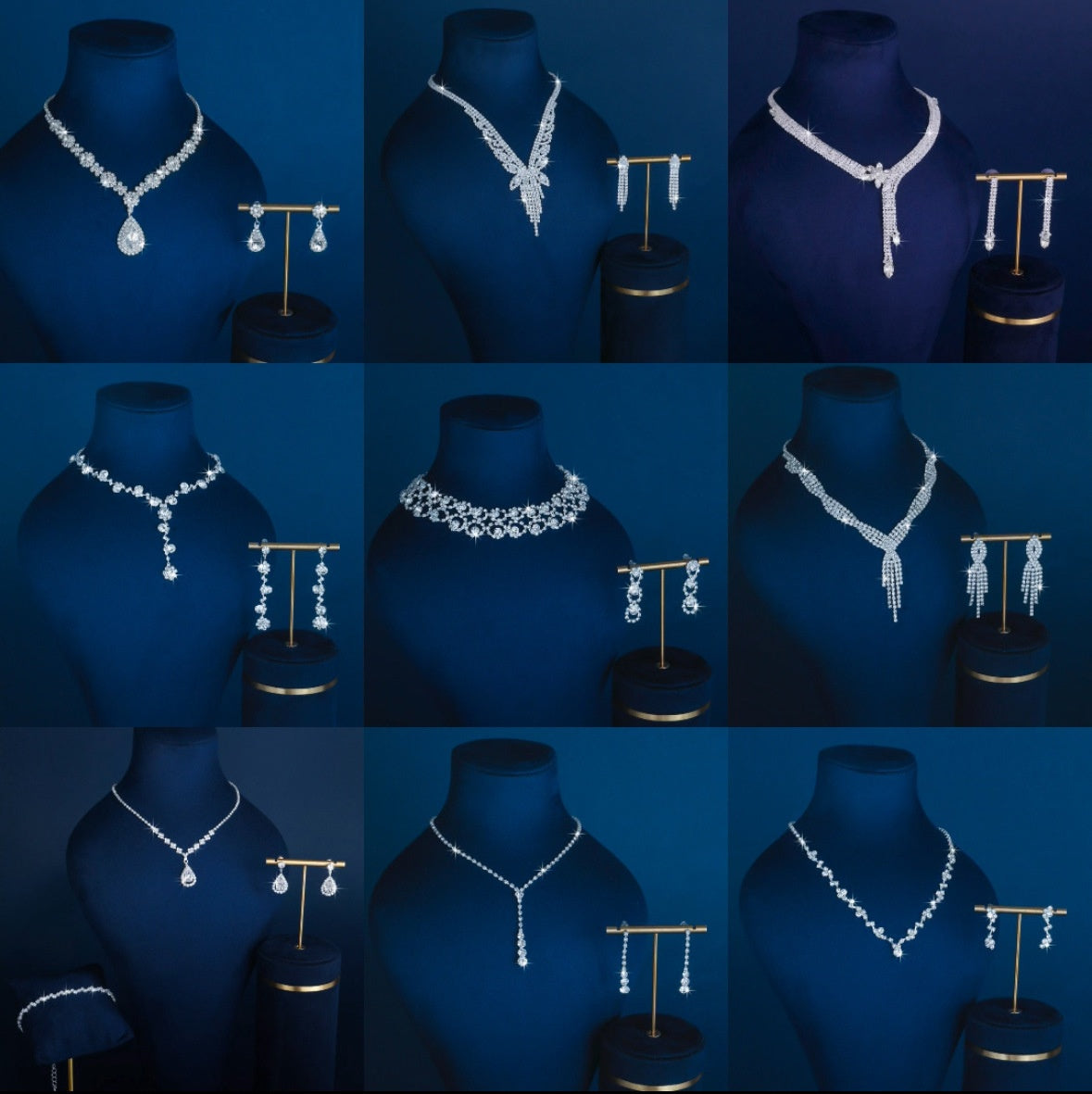 Full-diamond Bracelet Bridal Necklace And Earring Set