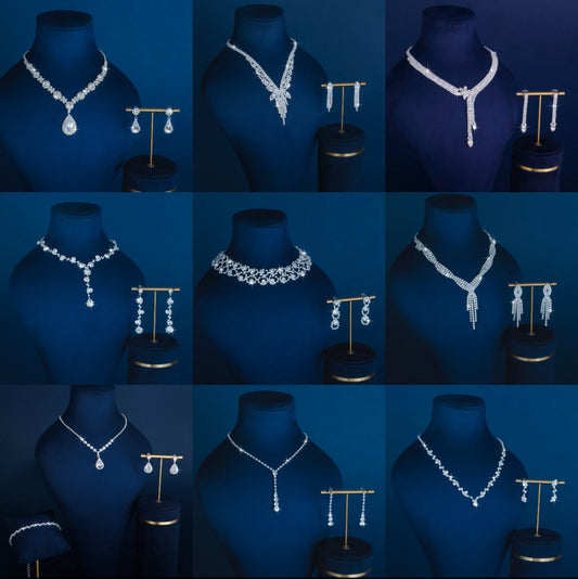Full-diamond Bracelet Bridal Necklace And Earring Set