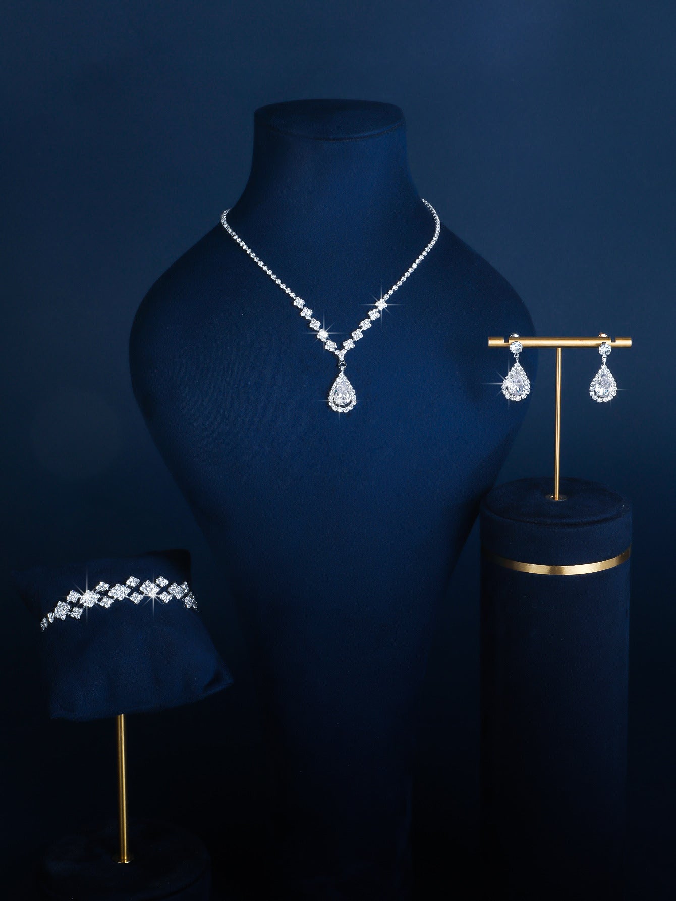 Full-diamond Bracelet Bridal Necklace And Earring Set