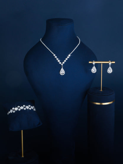 Full-diamond Bracelet Bridal Necklace And Earring Set