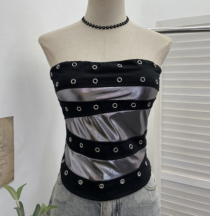Popstar Festival Outfit Patchwork Bra-Padded Tube Top Short Sleeveless Top