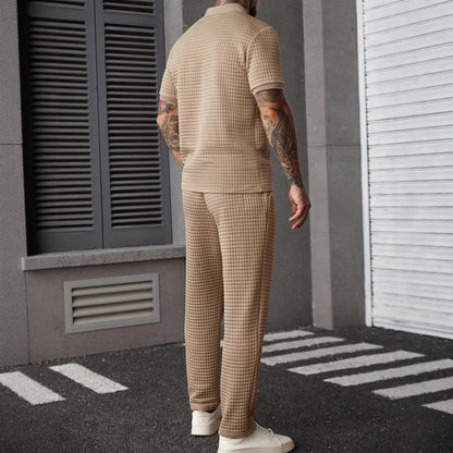 Casual Zip-Up Polo Shirt Top And Pants Two-Piece Set