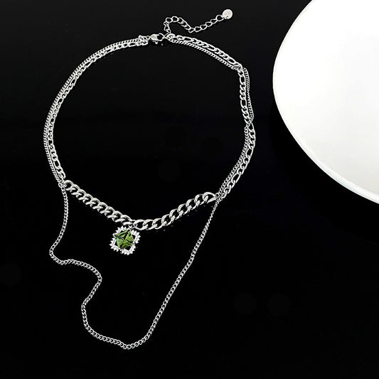 Green Square Diamond Pendant Necklace For Women