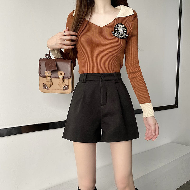 Black Wool High-waisted Slimming Plus-size New Korean-style Early