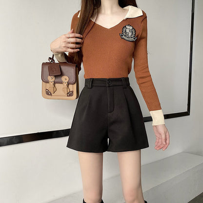 Black Wool High-waisted Slimming Plus-size New Korean-style Early