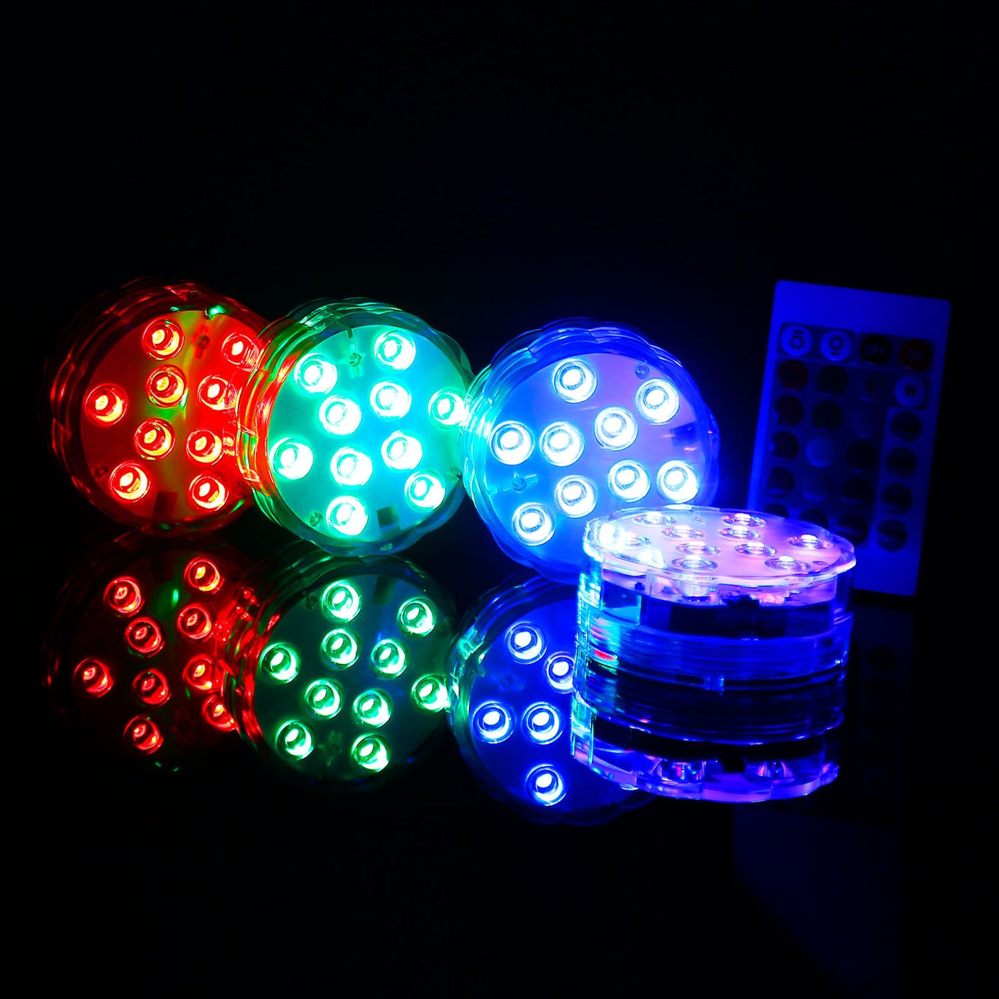 4Pcs RGB Swimming Pool Lights With Remote Control  IP68 Waterproof Battery Operated Submersible 16 Modes For Pond Bathtub Hot Tub Party