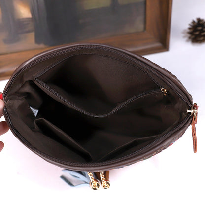 Womens First-Layer Colored Leather Shoulder Bag With Woven Design