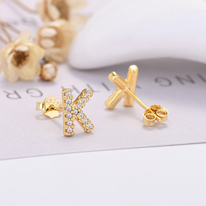 26-letter Zircon Earrings  Uppercase Letters