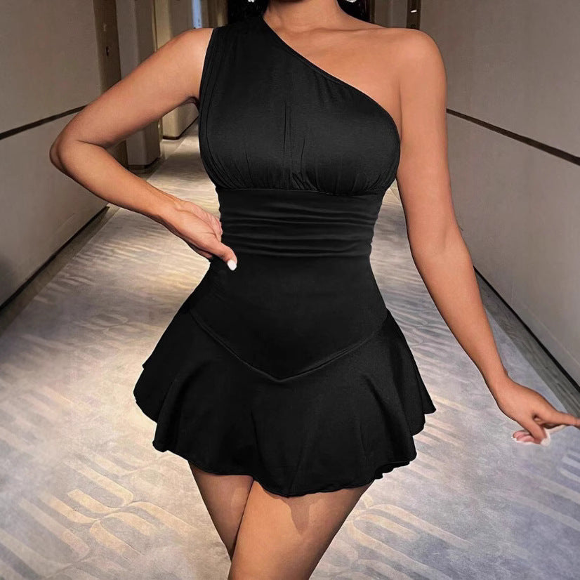 Sexy Off-shoulder Backless Versatile Ruffled Short Skirt