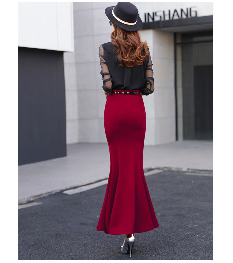 Fashion High Waist Stretch Ruffled Slim Skirt