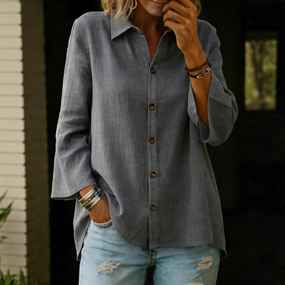Single-breasted Solid-color Three-quarter-sleeve Womens Blouse