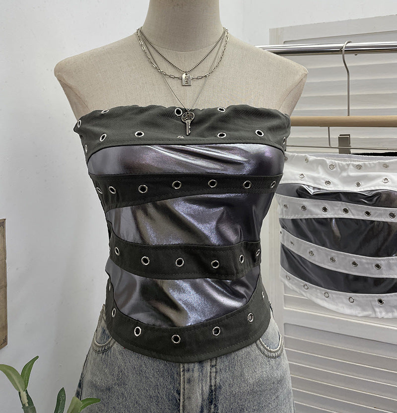 Popstar Festival Outfit Patchwork Bra-Padded Tube Top Short Sleeveless Top