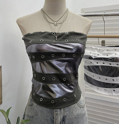 Popstar Festival Outfit Patchwork Bra-Padded Tube Top Short Sleeveless Top
