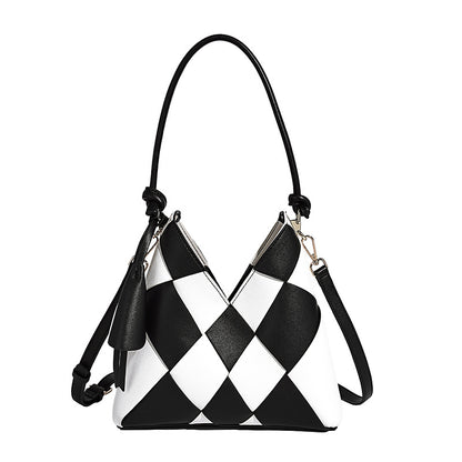 Niche Woven Patchwork Bag With A Large Capacity Perfect For Commuting Bucket-style Design