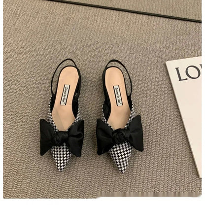 French-style Pointed-toe Bow-embellished Closed-toe Sandals For Women