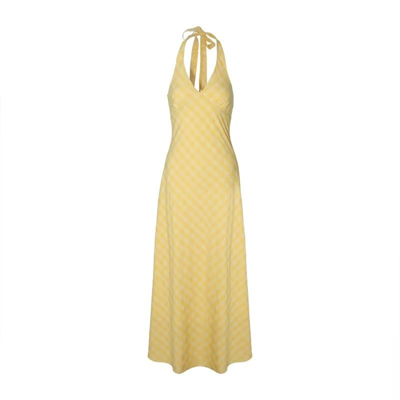 French Style V Neck Halter Dress For Women