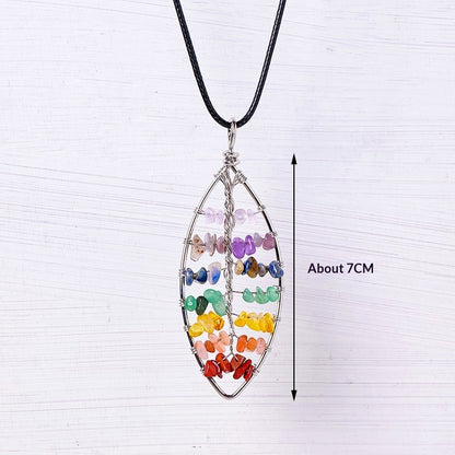Natural Crystal Rainbow Crushed Stone Life Tree Pendant Hand-Wrapped Wire Jewelry Charm
