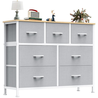 Tall Dresser Fabric Storage Tower ,Wooden Top For Kid Room, Closet, Entryway, Nursery