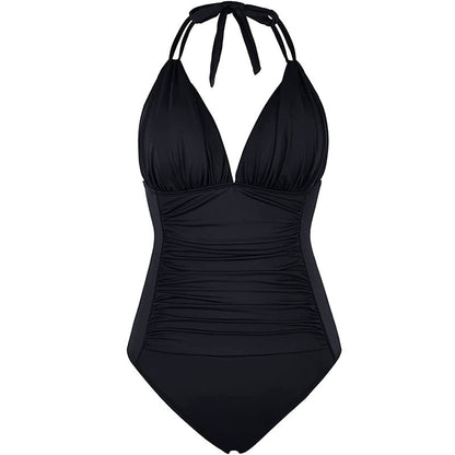 Multi-colored Ruffled Trim Figure-hugging Backless One-piece Swimsuit