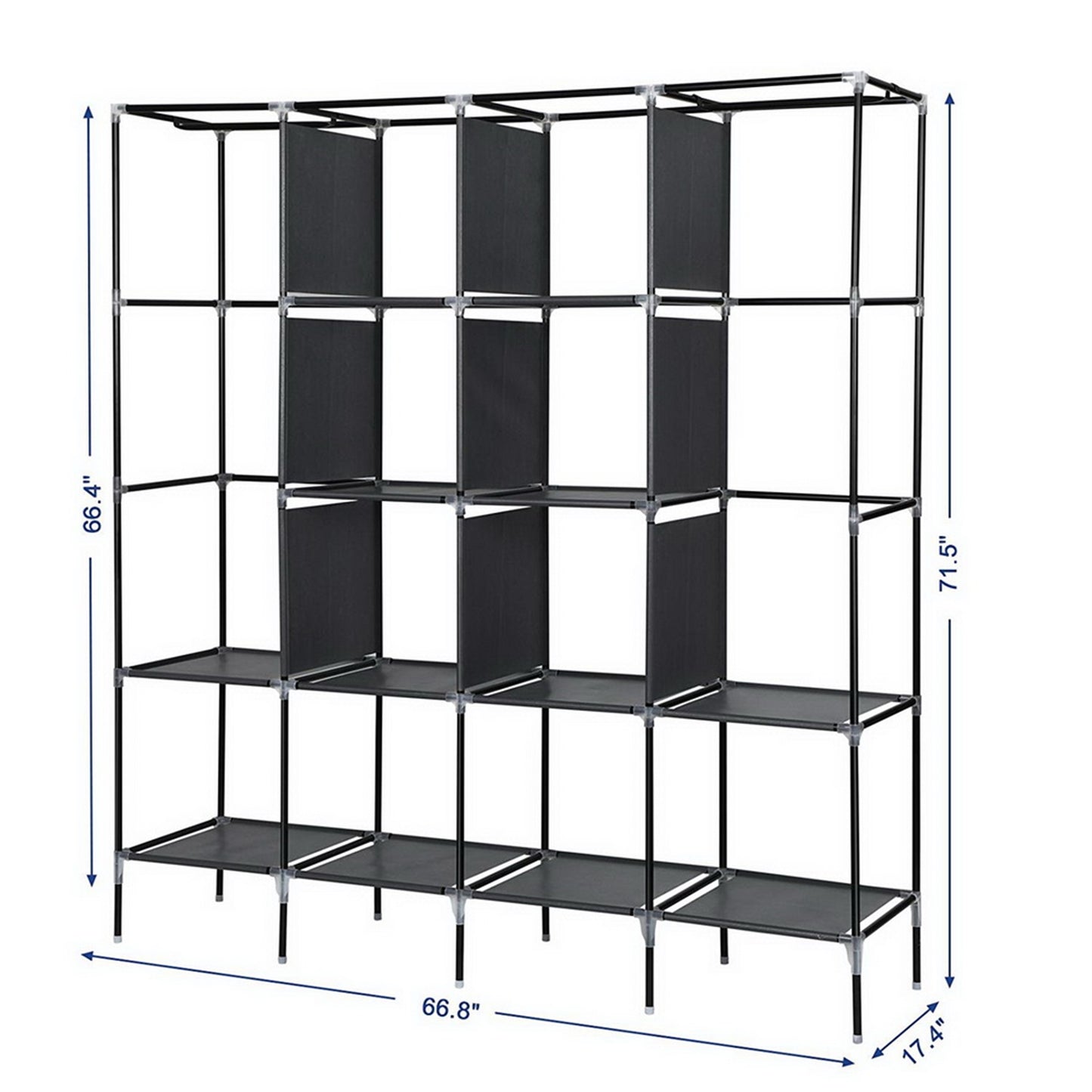 67 Inch Clothes Closet Portable Wardrobe Clothes Storage Rack 12 Shelves 4 Side Pockets Gray
