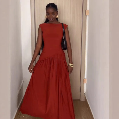 Elegant Off-Shoulder Pleated Summer Chic Slim-Fit Sleeveless Dress