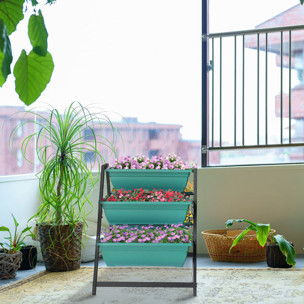 65x91x79cm, 5 Floors Trapezoidal Green PE Flower Pot Planting Pots