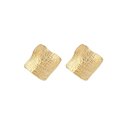 Fashion European & American Style Square Pleated Earrings, Irregular Texture, High-Grade All-Match Jewelry For Women