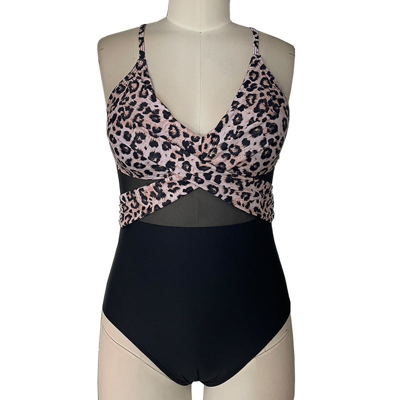 Women's Mesh Spliced Backless One-piece Swimsuit