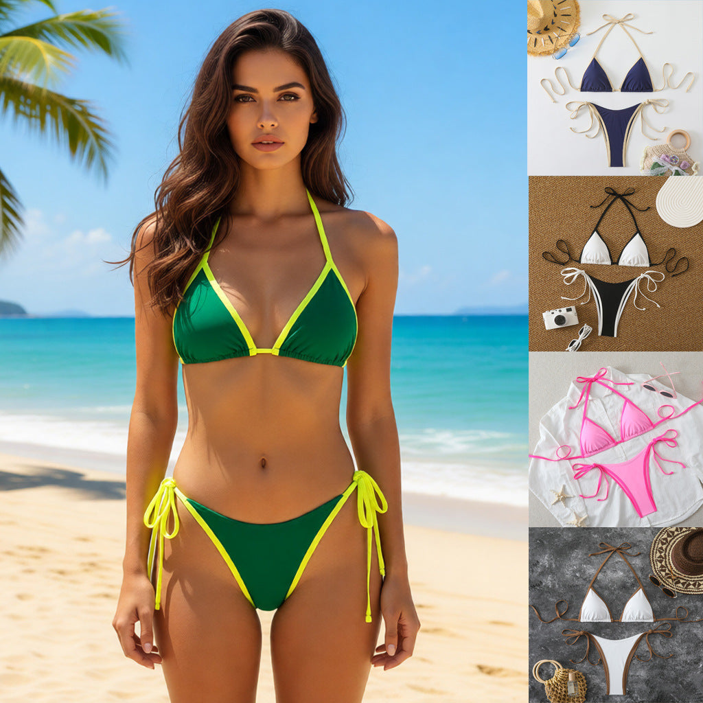 Multicolor Cross-Tie Three-Piece Split Bikini Beach Swimsuit