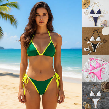 Multicolor Cross-Tie Three-Piece Split Bikini Beach Swimsuit