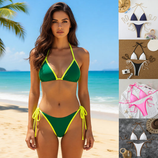 Multicolor Cross-Tie Three-Piece Split Bikini Beach Swimsuit