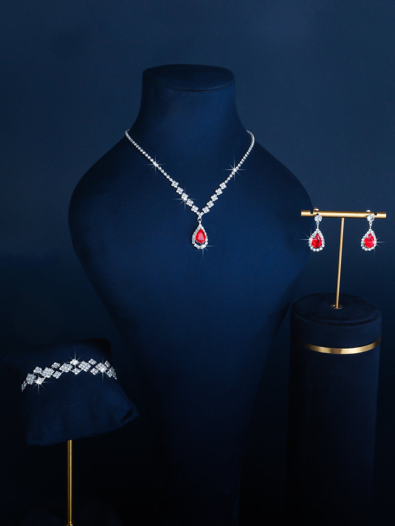 Full-diamond Bracelet Bridal Necklace And Earring Set
