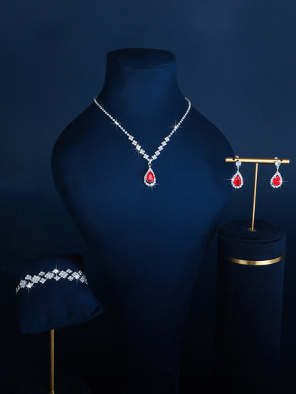 Full-diamond Bracelet Bridal Necklace And Earring Set