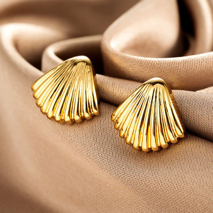 New Retro Niche Design Shell Earrings, Light Luxury Personality Simple Studs, All-Match Geometric Jewelry For Women