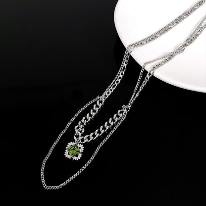 Green Square Diamond Pendant Necklace For Women